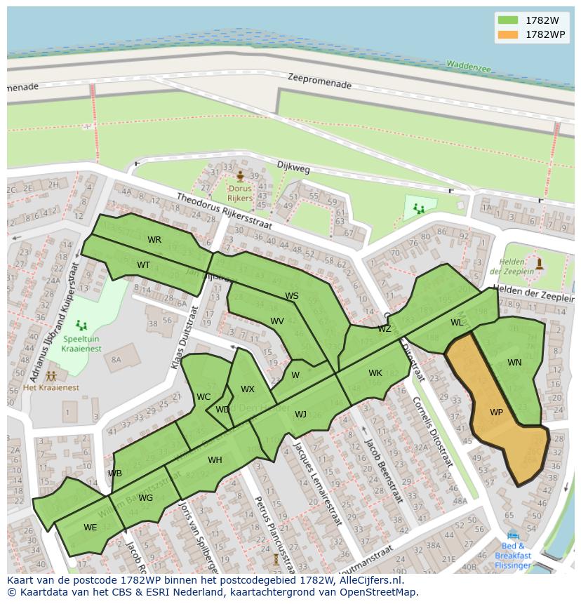 Afbeelding van het postcodegebied 1782 WP op de kaart.