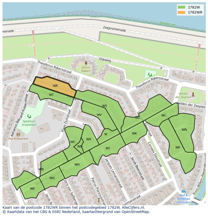 Afbeelding van het postcodegebied 1782 WR op de kaart.