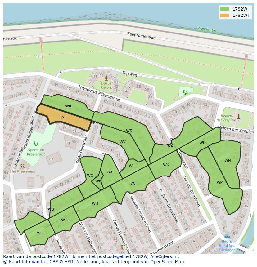 Afbeelding van het postcodegebied 1782 WT op de kaart.