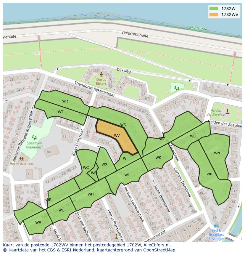 Afbeelding van het postcodegebied 1782 WV op de kaart.