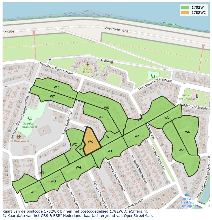 Afbeelding van het postcodegebied 1782 WX op de kaart.