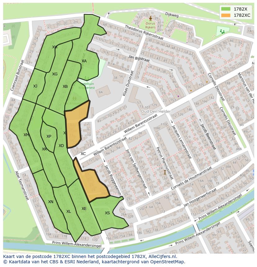 Afbeelding van het postcodegebied 1782 XC op de kaart.