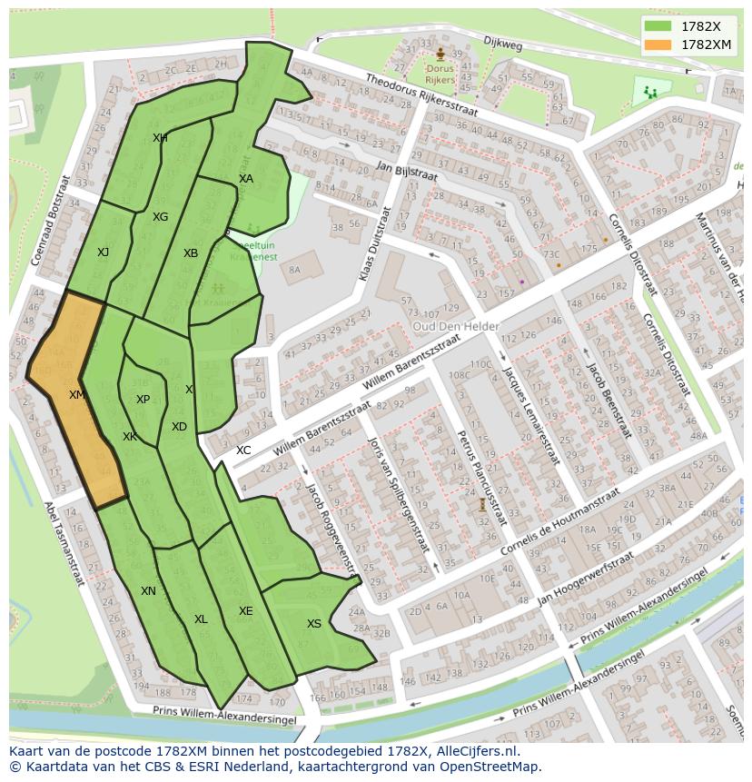 Afbeelding van het postcodegebied 1782 XM op de kaart.