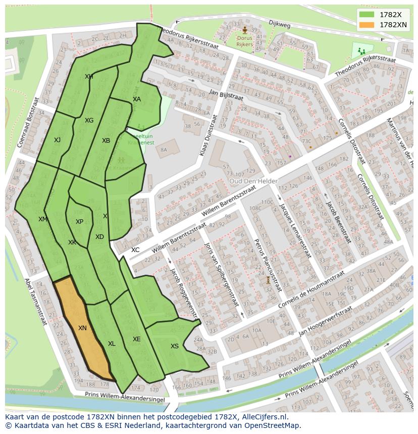 Afbeelding van het postcodegebied 1782 XN op de kaart.