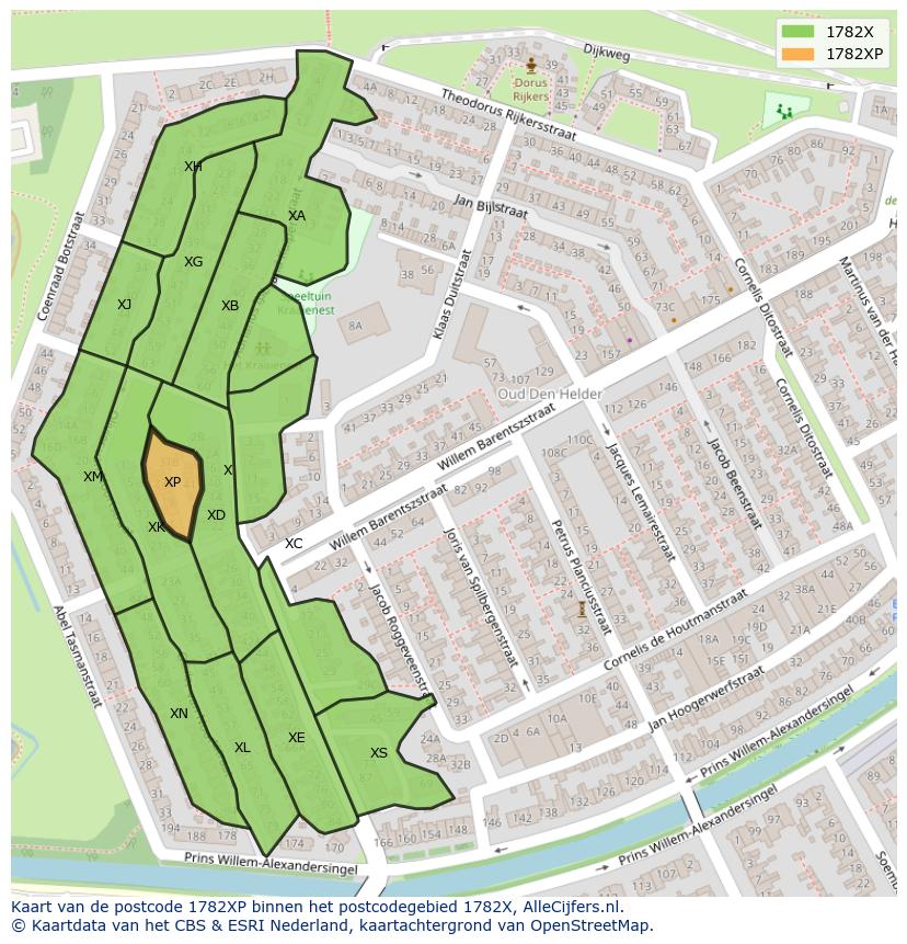 Afbeelding van het postcodegebied 1782 XP op de kaart.