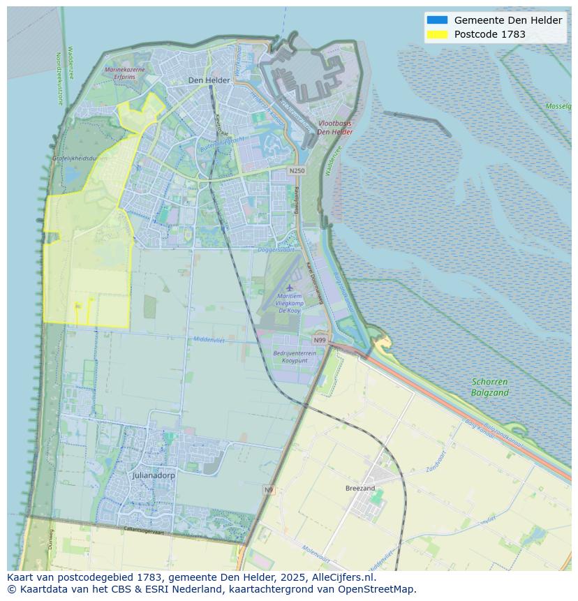 Afbeelding van het postcodegebied 1783 op de kaart.