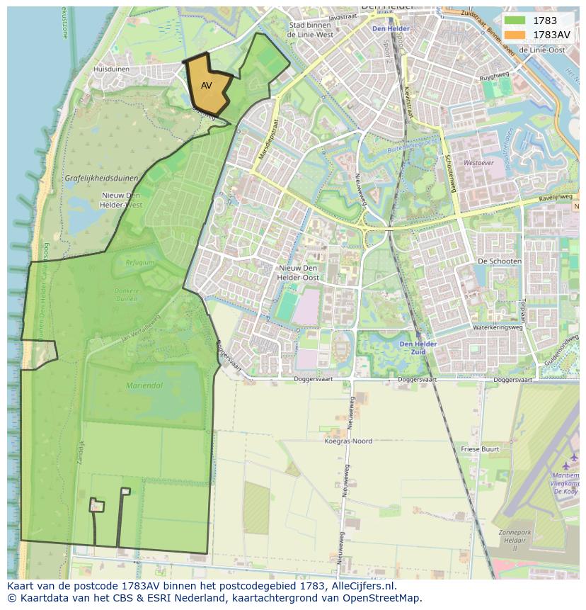 Afbeelding van het postcodegebied 1783 AV op de kaart.