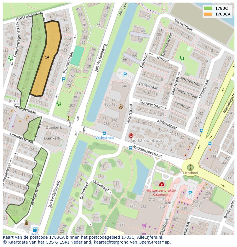 Afbeelding van het postcodegebied 1783 CA op de kaart.
