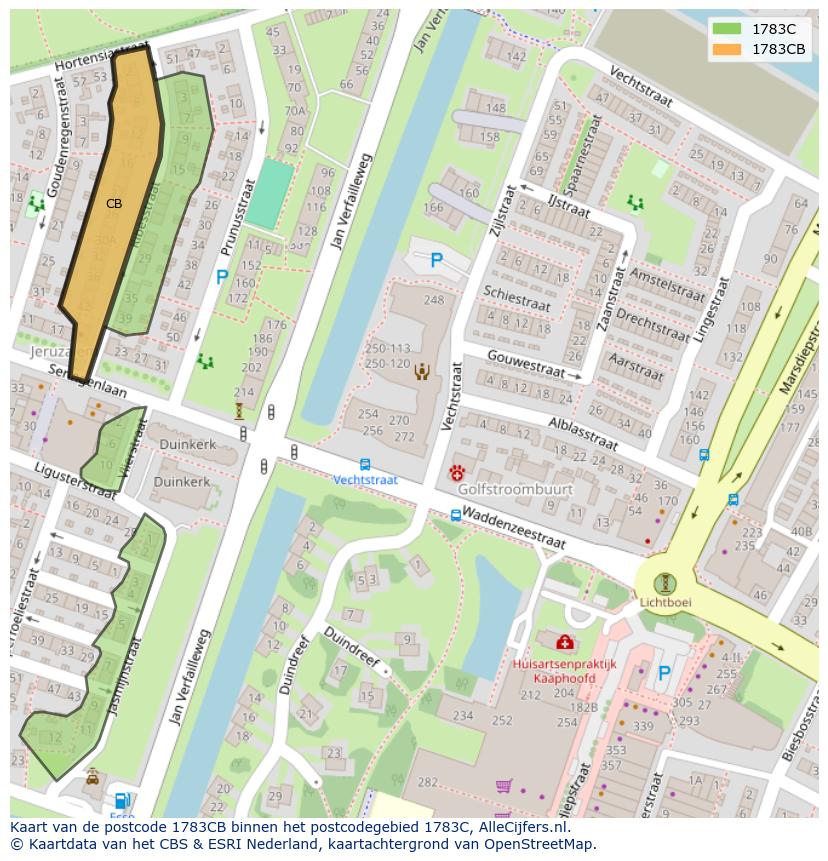 Afbeelding van het postcodegebied 1783 CB op de kaart.