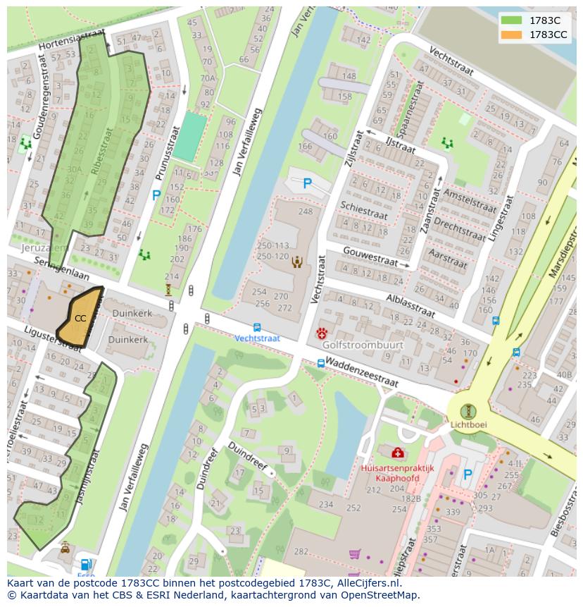 Afbeelding van het postcodegebied 1783 CC op de kaart.