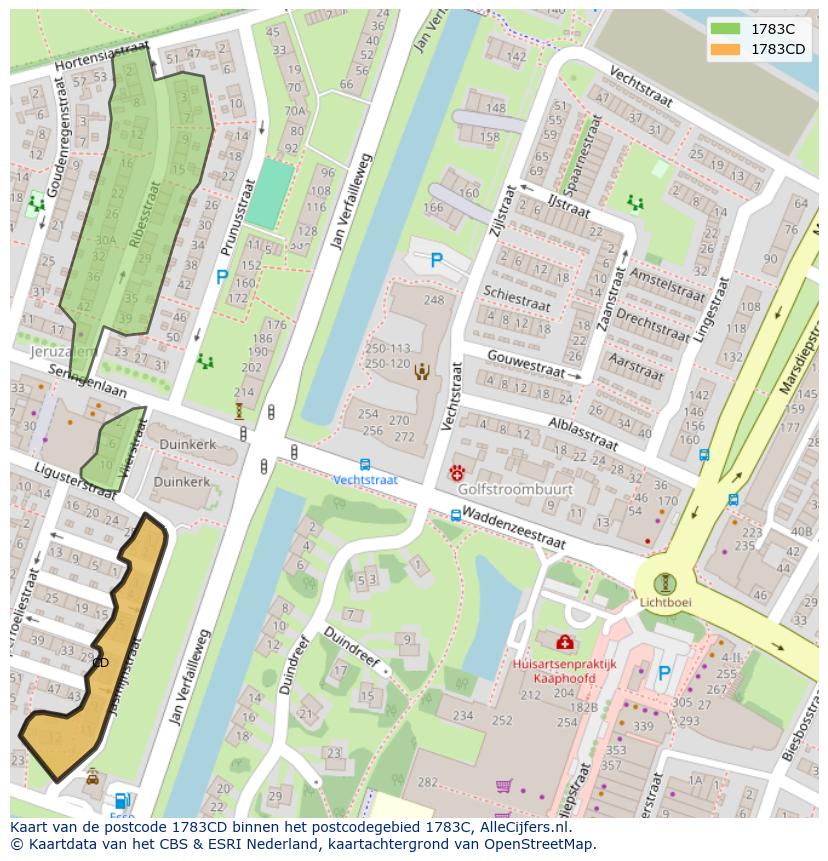 Afbeelding van het postcodegebied 1783 CD op de kaart.