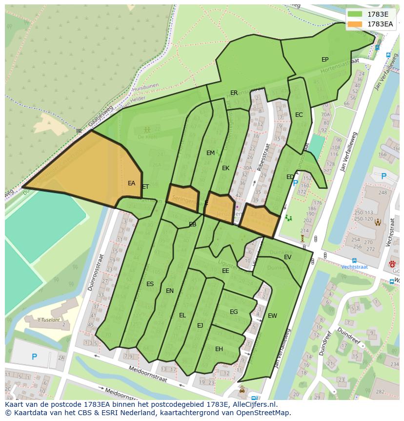Afbeelding van het postcodegebied 1783 EA op de kaart.