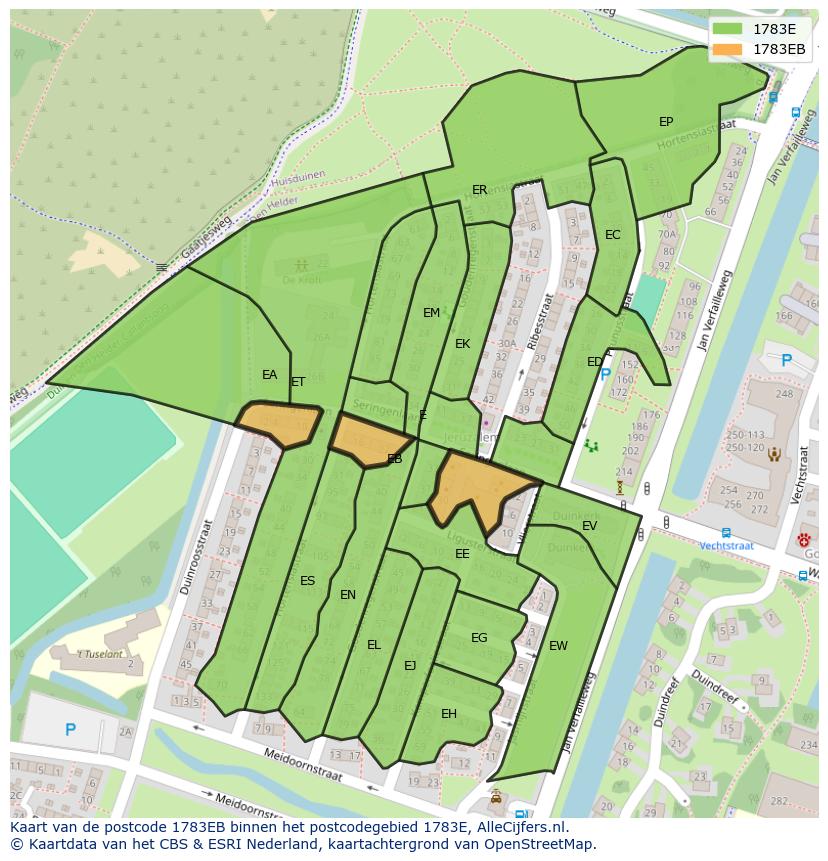 Afbeelding van het postcodegebied 1783 EB op de kaart.