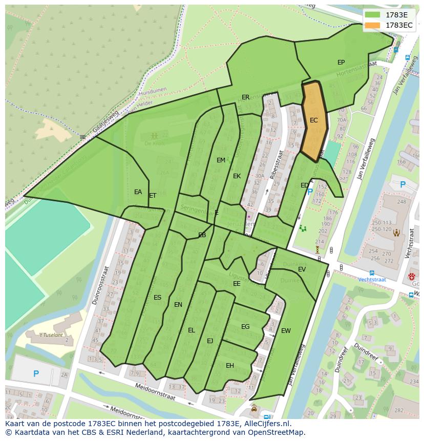 Afbeelding van het postcodegebied 1783 EC op de kaart.