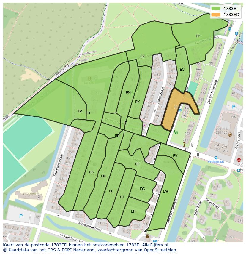 Afbeelding van het postcodegebied 1783 ED op de kaart.