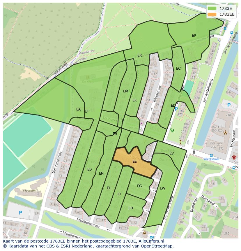 Afbeelding van het postcodegebied 1783 EE op de kaart.