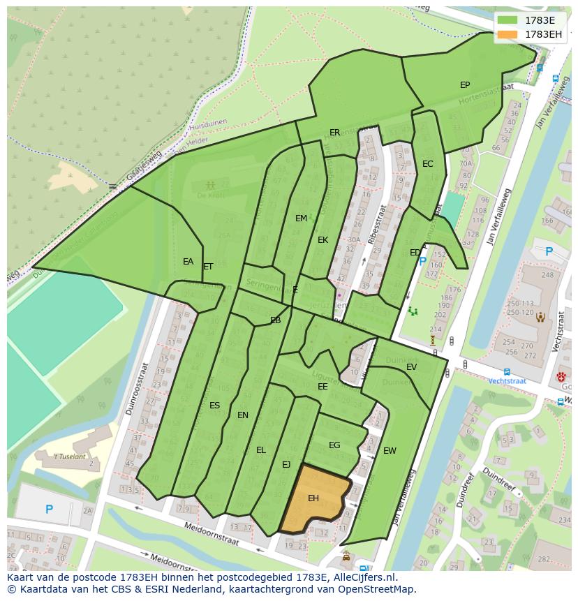 Afbeelding van het postcodegebied 1783 EH op de kaart.