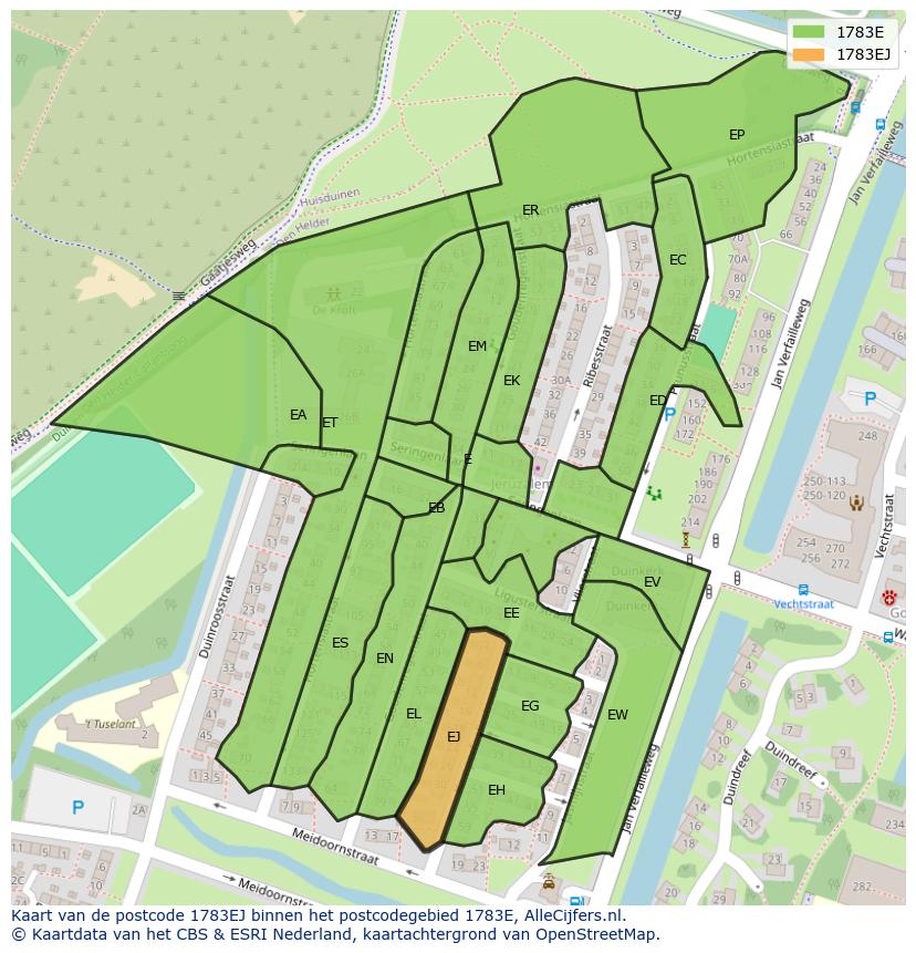 Afbeelding van het postcodegebied 1783 EJ op de kaart.