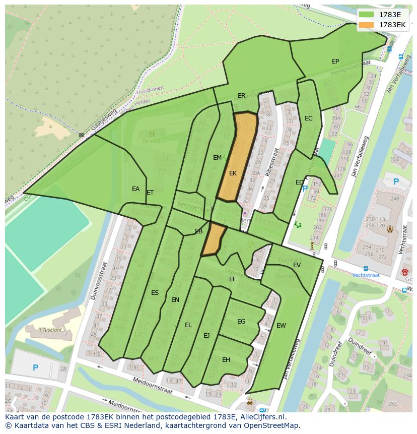 Afbeelding van het postcodegebied 1783 EK op de kaart.