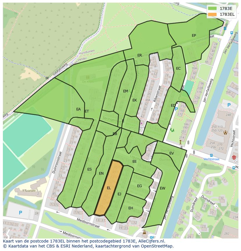 Afbeelding van het postcodegebied 1783 EL op de kaart.