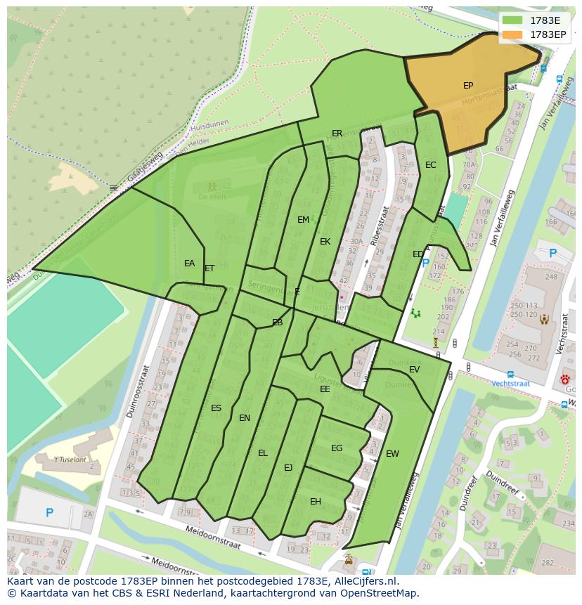 Afbeelding van het postcodegebied 1783 EP op de kaart.