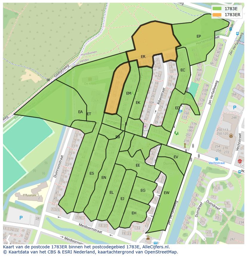 Afbeelding van het postcodegebied 1783 ER op de kaart.