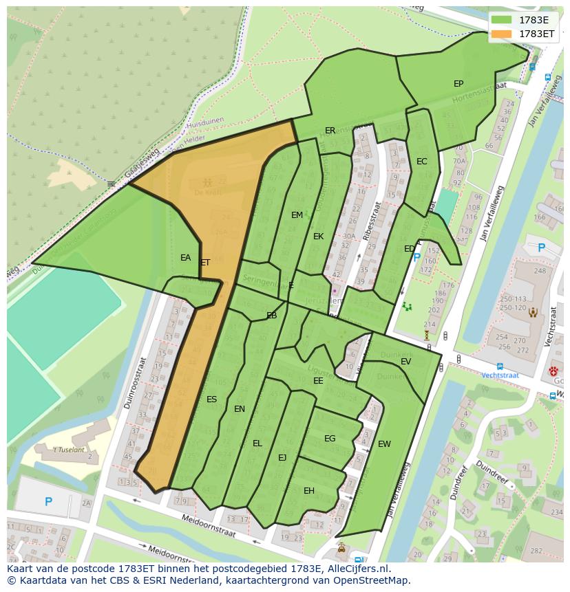 Afbeelding van het postcodegebied 1783 ET op de kaart.