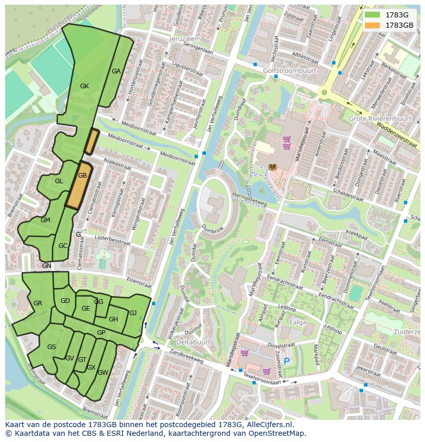 Afbeelding van het postcodegebied 1783 GB op de kaart.