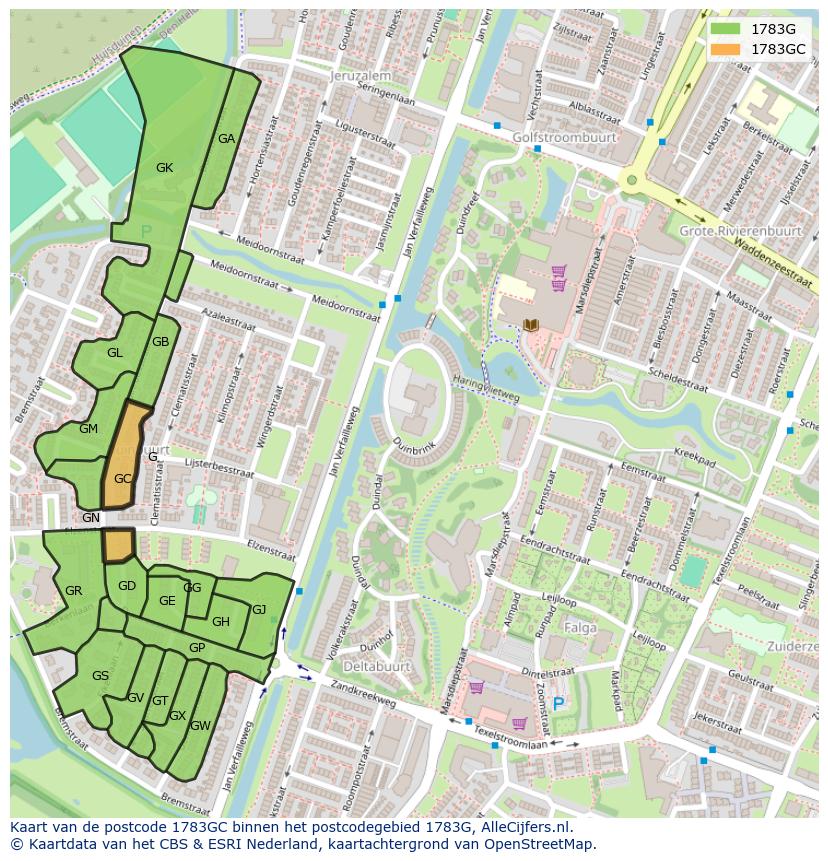 Afbeelding van het postcodegebied 1783 GC op de kaart.