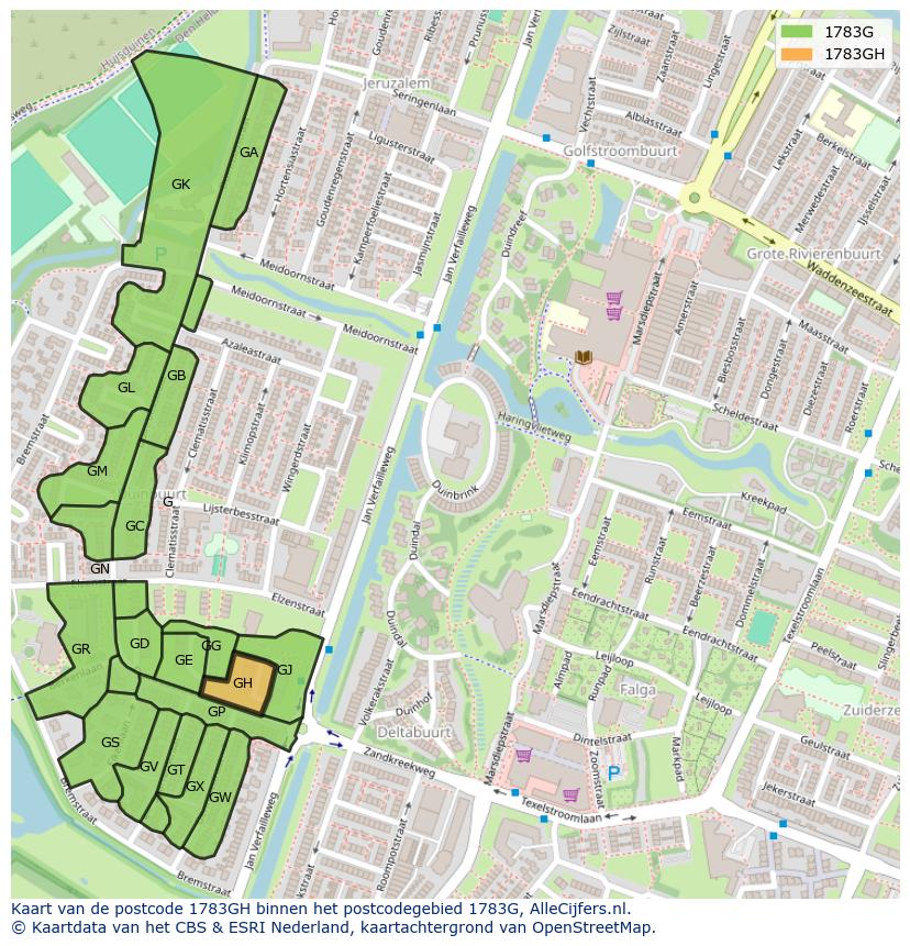 Afbeelding van het postcodegebied 1783 GH op de kaart.