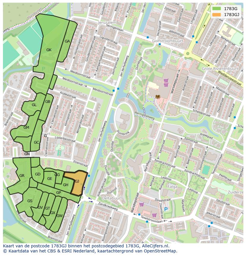 Afbeelding van het postcodegebied 1783 GJ op de kaart.