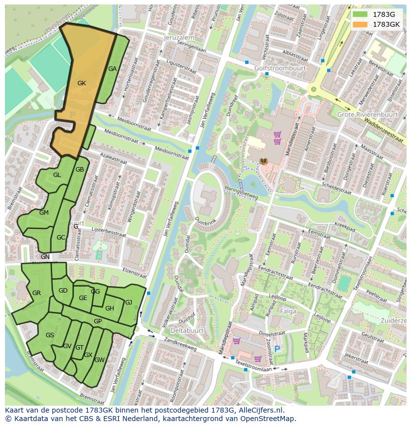 Afbeelding van het postcodegebied 1783 GK op de kaart.