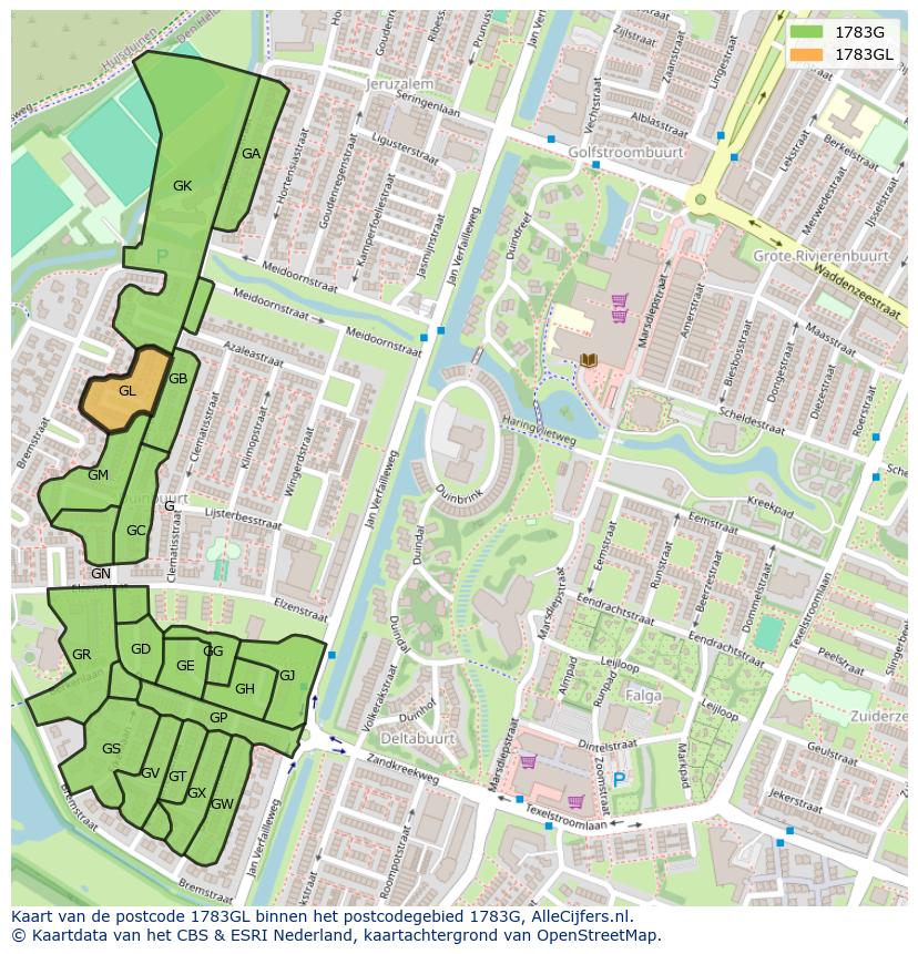 Afbeelding van het postcodegebied 1783 GL op de kaart.