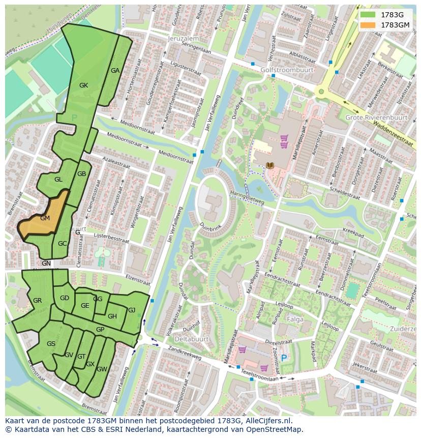 Afbeelding van het postcodegebied 1783 GM op de kaart.