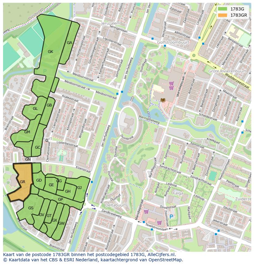 Afbeelding van het postcodegebied 1783 GR op de kaart.
