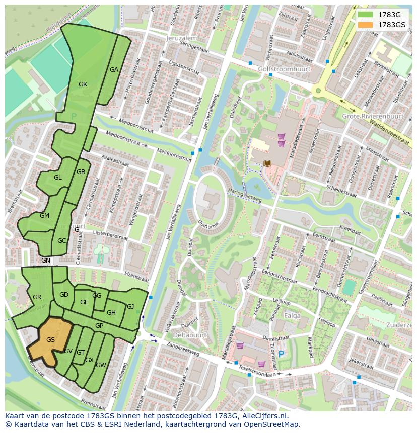 Afbeelding van het postcodegebied 1783 GS op de kaart.