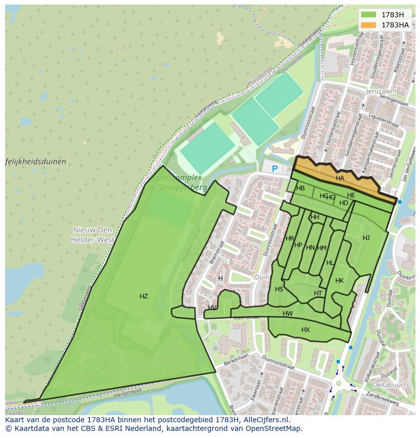 Afbeelding van het postcodegebied 1783 HA op de kaart.