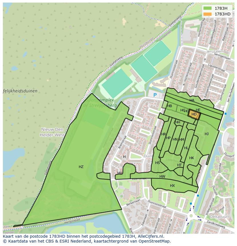 Afbeelding van het postcodegebied 1783 HD op de kaart.