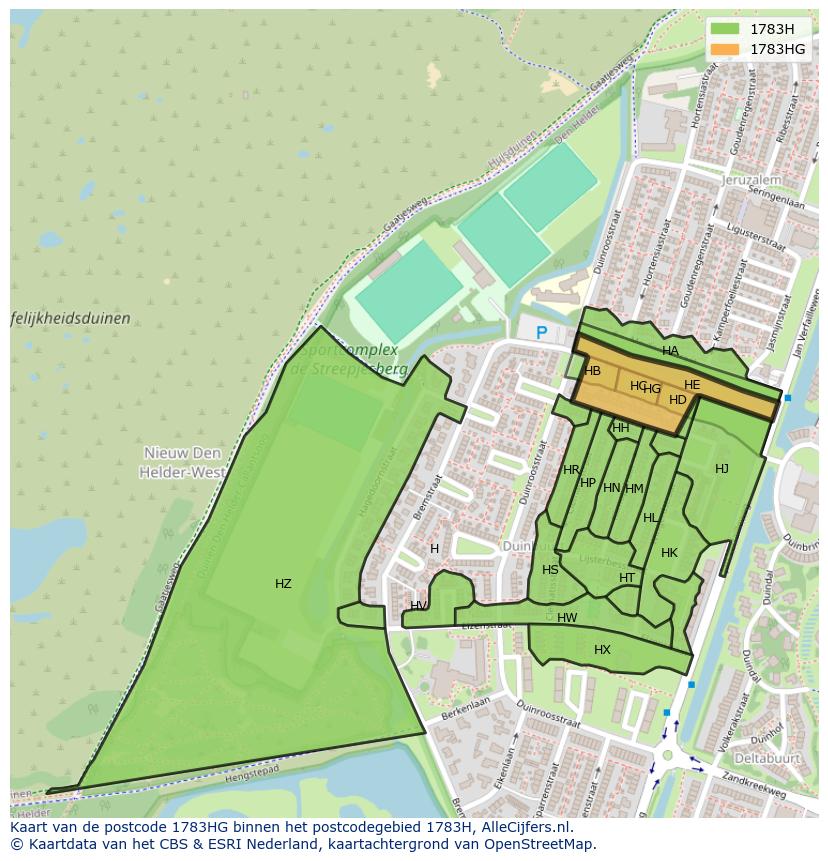 Afbeelding van het postcodegebied 1783 HG op de kaart.