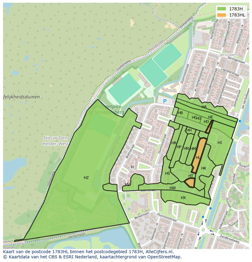 Afbeelding van het postcodegebied 1783 HL op de kaart.