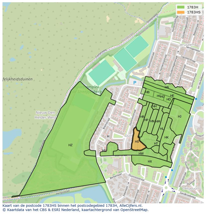 Afbeelding van het postcodegebied 1783 HS op de kaart.