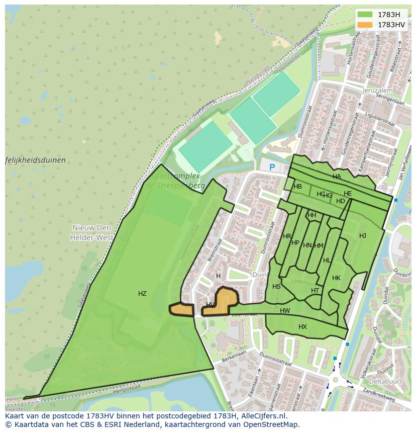Afbeelding van het postcodegebied 1783 HV op de kaart.