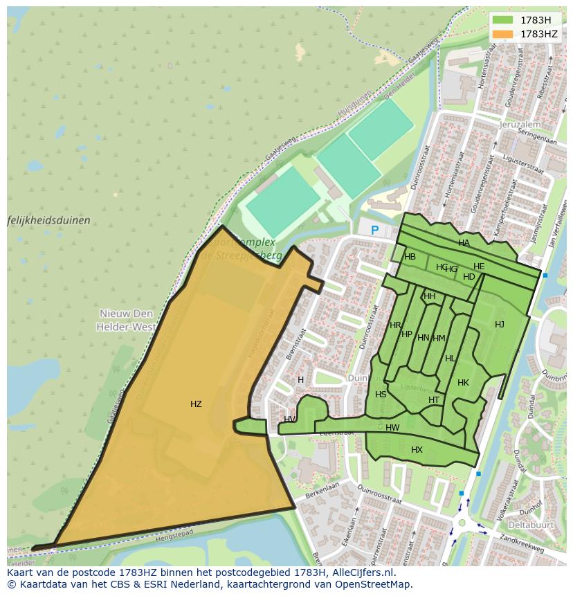 Afbeelding van het postcodegebied 1783 HZ op de kaart.