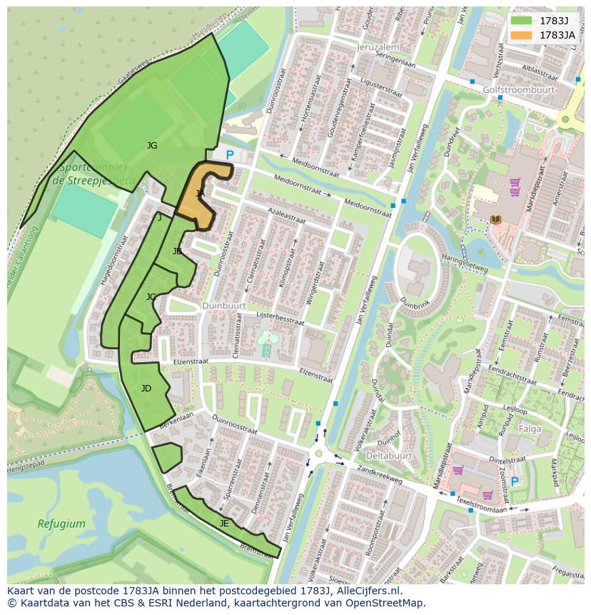 Afbeelding van het postcodegebied 1783 JA op de kaart.