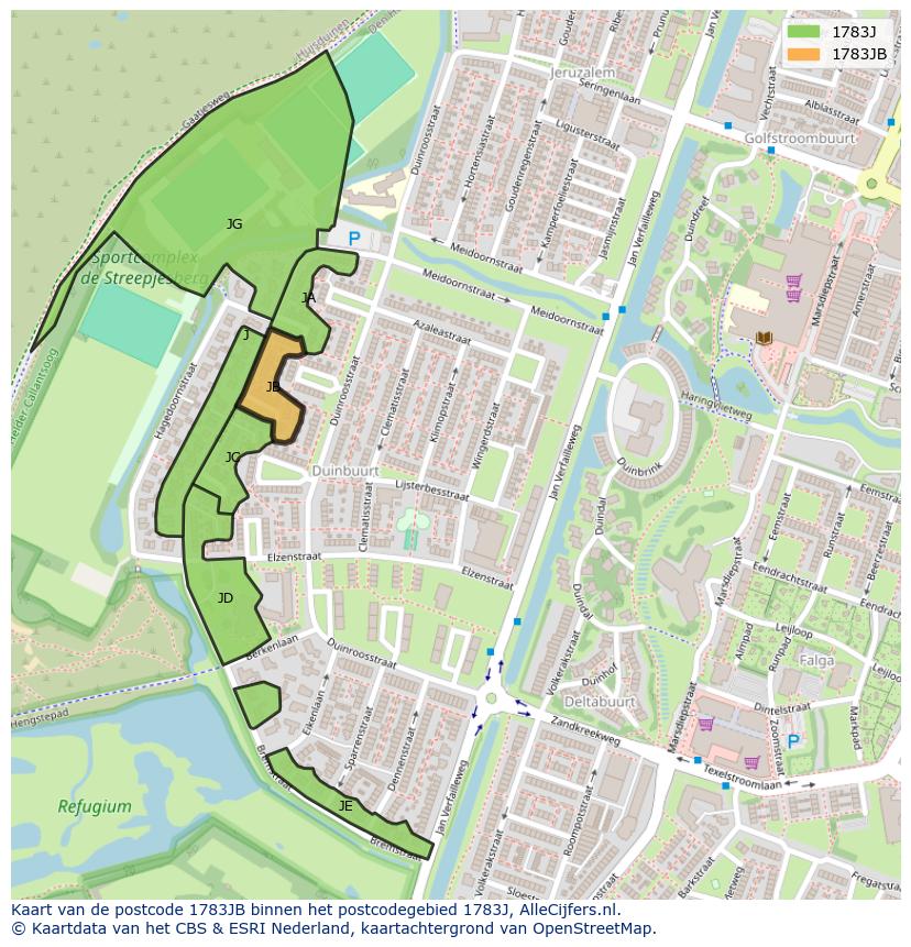 Afbeelding van het postcodegebied 1783 JB op de kaart.