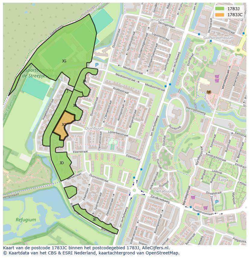 Afbeelding van het postcodegebied 1783 JC op de kaart.