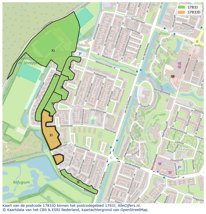 Afbeelding van het postcodegebied 1783 JD op de kaart.