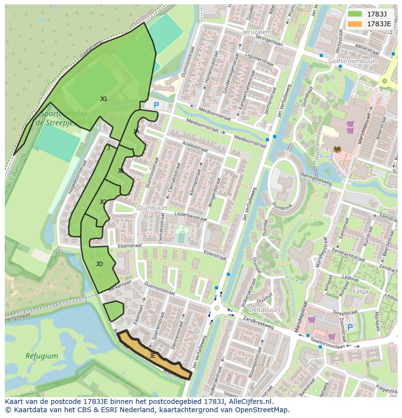 Afbeelding van het postcodegebied 1783 JE op de kaart.