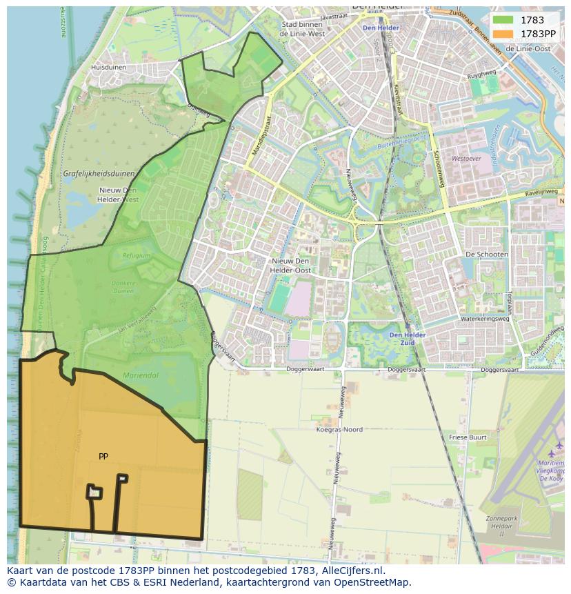 Afbeelding van het postcodegebied 1783 PP op de kaart.