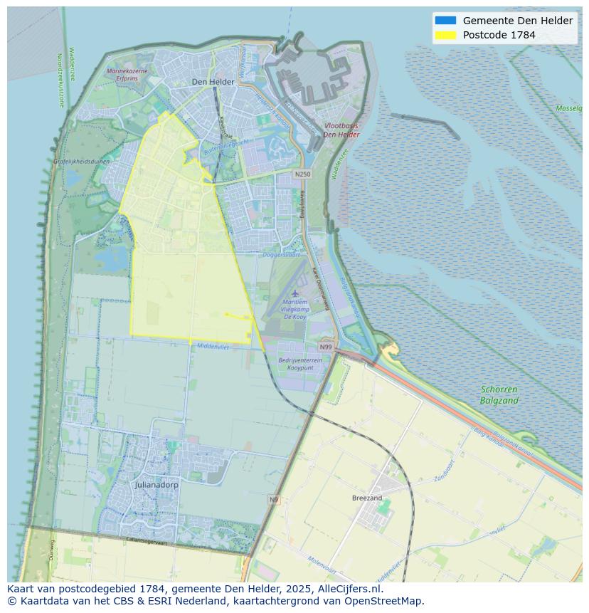 Afbeelding van het postcodegebied 1784 op de kaart.
